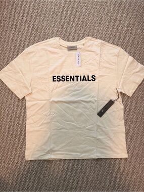Essentials Cream Short Sleeve Logo Tee with Black Print